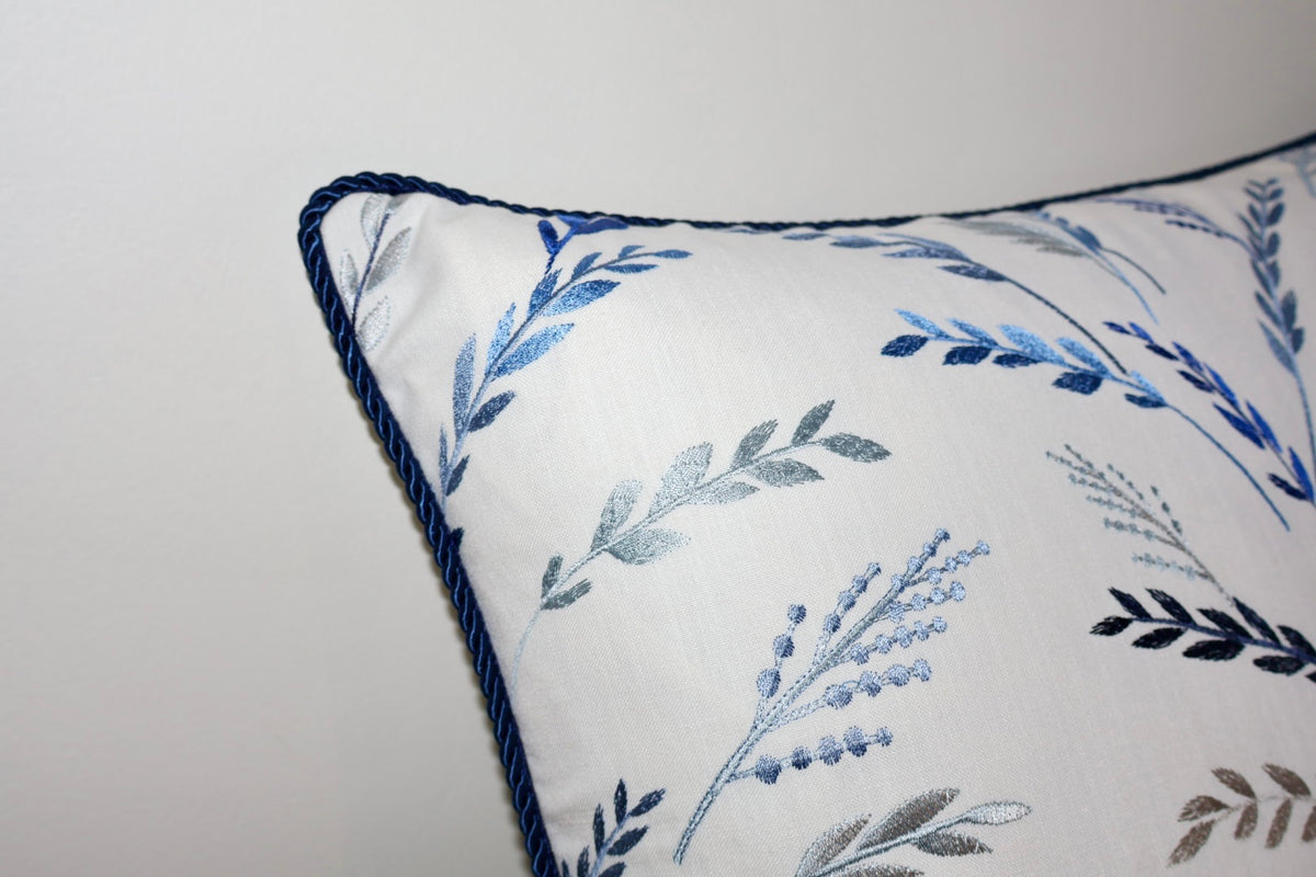 Blue Leaf Embroidery Pillowcase