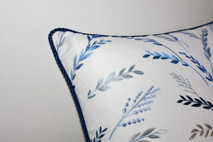 Blue Leaf Embroidery Pillowcase