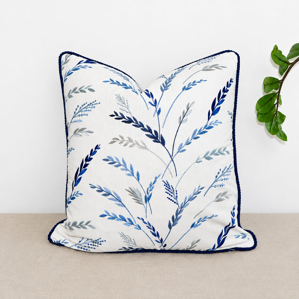 Blue Leaf Embroidery Pillowcase