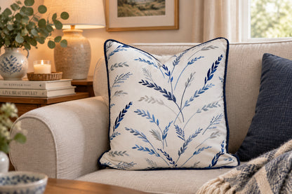Blue Leaf Embroidery Pillowcase
